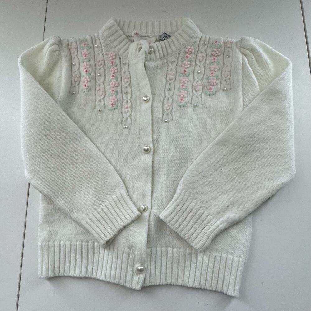 Vtg Full Fashioned Grand Knitwear Girl’s Embroidered & Beaded Sweater Sz 4